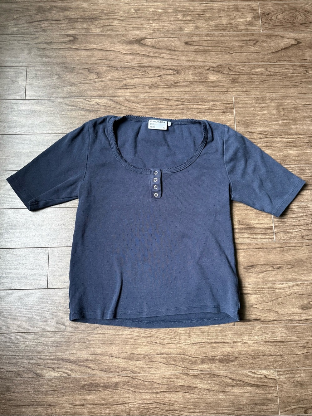 Frank And Oak Women’s Blue Organic Cotton Short Sleeve Henley Top Size M
